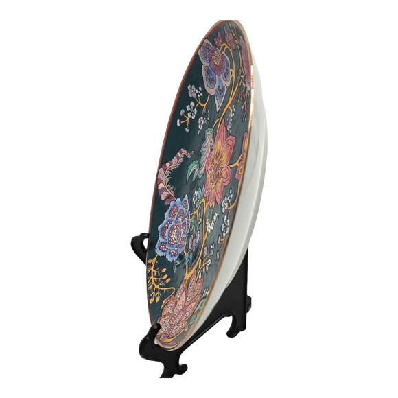 Chinese Millefleur Green Gold Passion Flower 10" Vintage Plate Andrea by Sadek - Picture 6 of 11